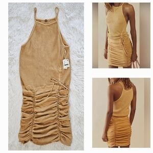 NWT Free People One Katya Thermal Mini Dress Gold